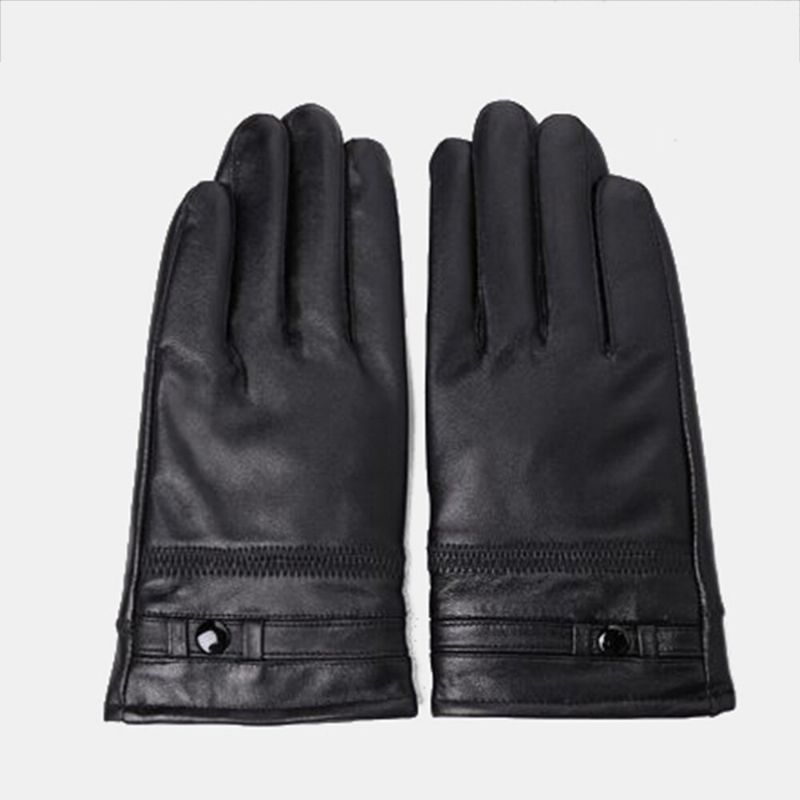 Herren Lammfell Winter Warm Plus Samt Verdicken Vollfinger-handschuhe Outdoor Winddicht Reiten Fahrhandschuhe