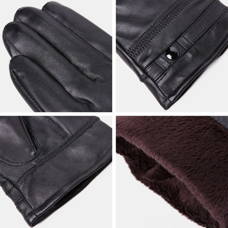 Herren Lammfell Winter Warm Plus Samt Verdicken Vollfinger-handschuhe Outdoor Winddicht Reiten Fahrhandschuhe