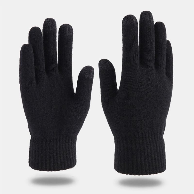 Herren Winter Cool Protection Warme Vollfinger-wollstrickhandschuhe Thicken Plus Velvet Drei-finger-thermo-gymnastikhandschuhe Mit Touchscreen