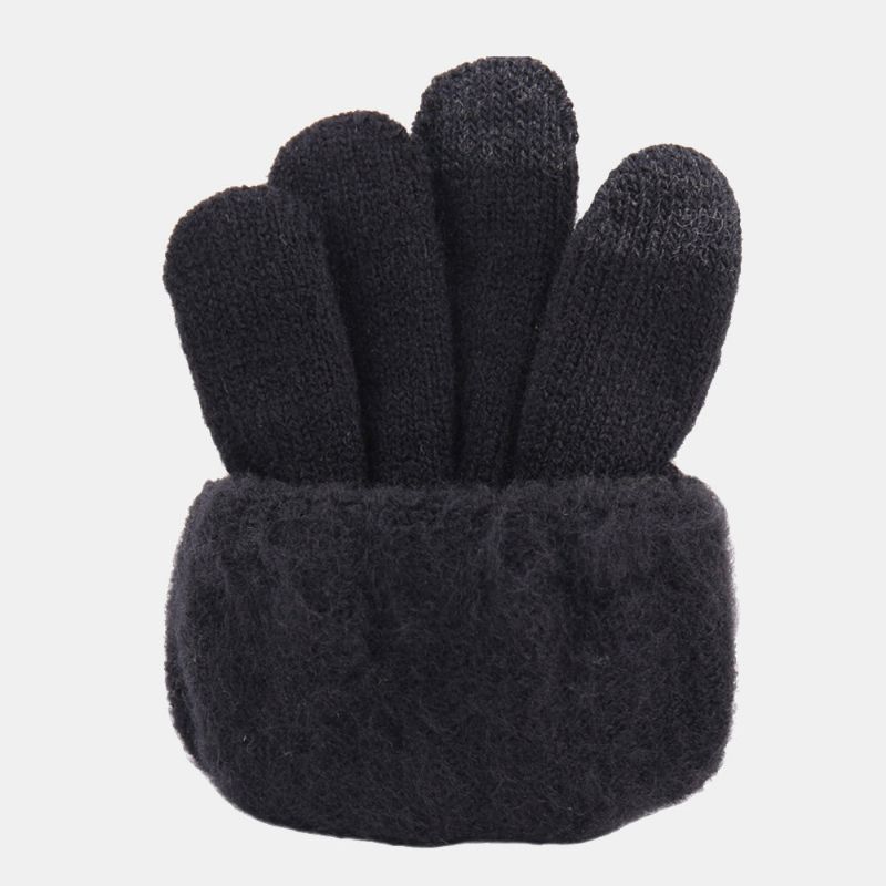 Herren Winter Cool Protection Warme Vollfinger-wollstrickhandschuhe Thicken Plus Velvet Drei-finger-thermo-gymnastikhandschuhe Mit Touchscreen