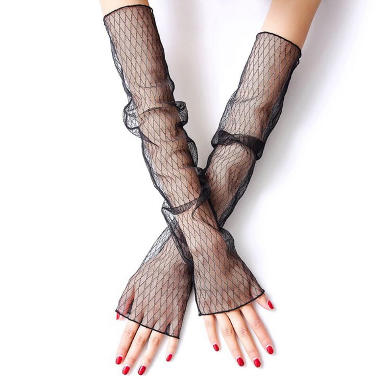 Mesh-eisärmel Für Damen Anti-uv-langarm-spitzen-halbfinger-handschuhe Armstulpen