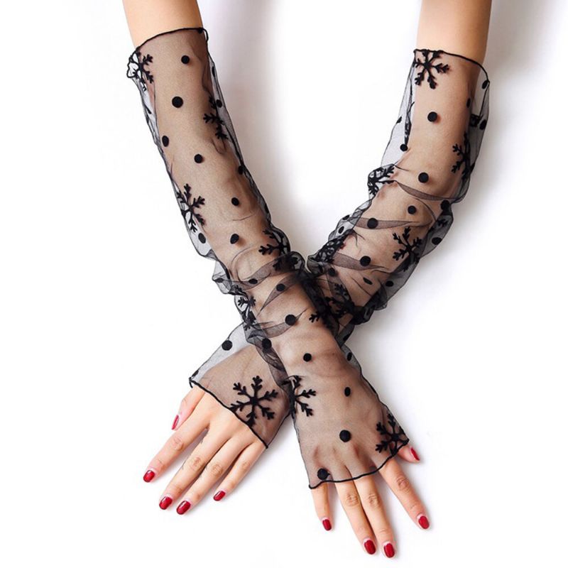 Mesh-eisärmel Für Damen Anti-uv-langarm-spitzen-halbfinger-handschuhe Armstulpen