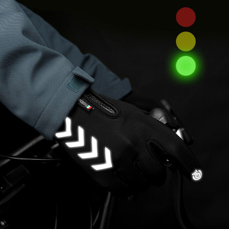 Radfahren Warme Handschuhe Saison Outdoor Wasserdicht Sport Anti-rutsch Fünf-finger-touchscreen Nachtreiten Highlight Reflektierende Handschuhe