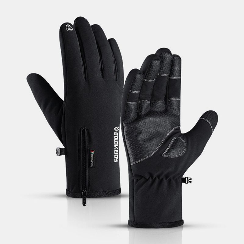 Unisex Outdoor Sports Plus Velvet Thicken Windproof Cold Proctection Warm Zipper Touchscreen Gloves Winter Riding Mountaineering Ski Gloves