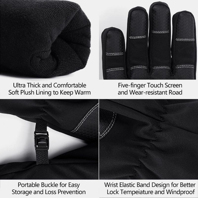 Unisex Outdoor Sports Plus Velvet Thicken Windproof Cold Proctection Warm Zipper Touchscreen Gloves Winter Riding Mountaineering Ski Gloves