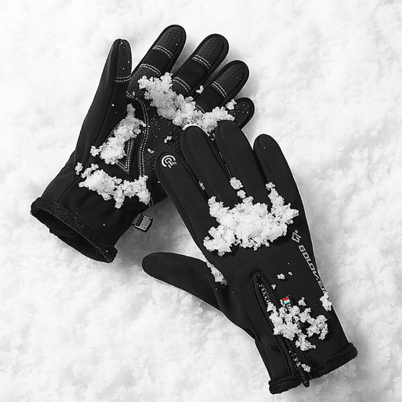 Unisex Outdoor Sports Plus Velvet Thicken Windproof Cold Proctection Warm Zipper Touchscreen Gloves Winter Riding Mountaineering Ski Gloves