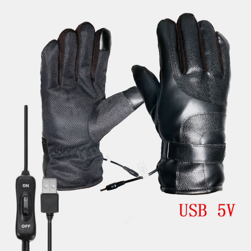 Unisex-usb-aufladung Heizung Outdoor Winter Elektroauto Reiten Warm Halten Wasserdicht Winddicht Lederhandschuhe