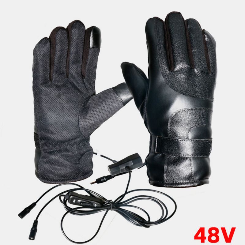 Unisex-usb-aufladung Heizung Outdoor Winter Elektroauto Reiten Warm Halten Wasserdicht Winddicht Lederhandschuhe