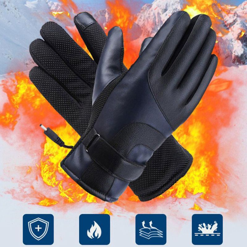 Unisex-usb-aufladung Heizung Touchscreen Outdoor Winter Elektroauto Reiten Warm Halten Wasserdicht Winddicht Lederhandschuhe