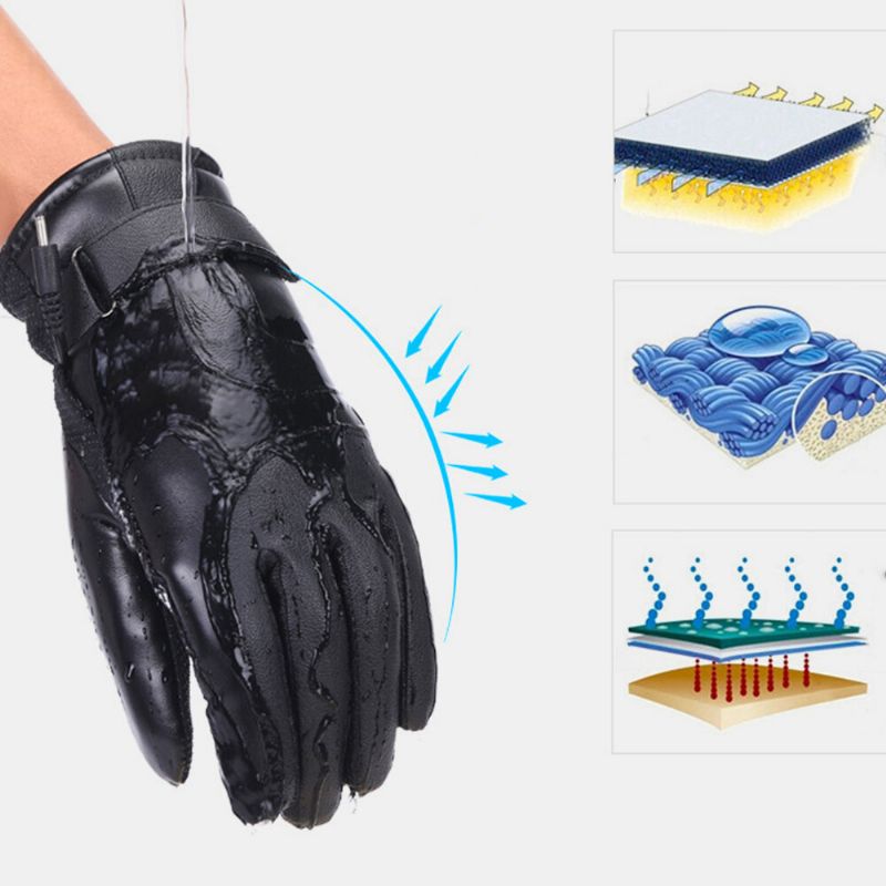 Unisex-usb-aufladung Heizung Touchscreen Outdoor Winter Elektroauto Reiten Warm Halten Wasserdicht Winddicht Lederhandschuhe