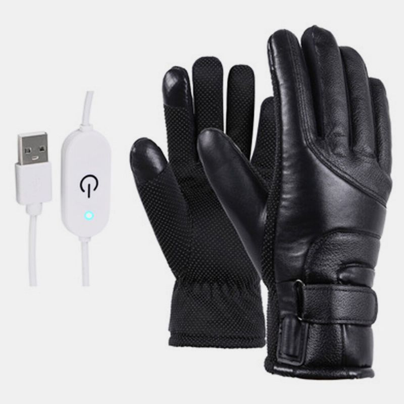 Unisex-usb-aufladung Heizung Touchscreen Outdoor Winter Elektroauto Reiten Warm Halten Wasserdicht Winddicht Lederhandschuhe