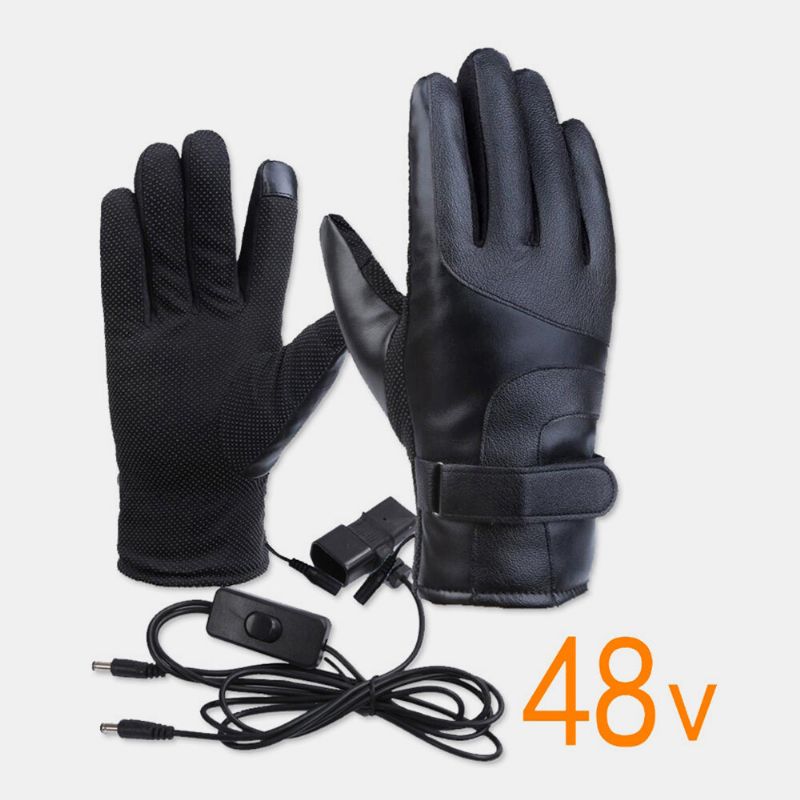 Unisex-usb-aufladung Heizung Touchscreen Outdoor Winter Elektroauto Reiten Warm Halten Wasserdicht Winddicht Lederhandschuhe