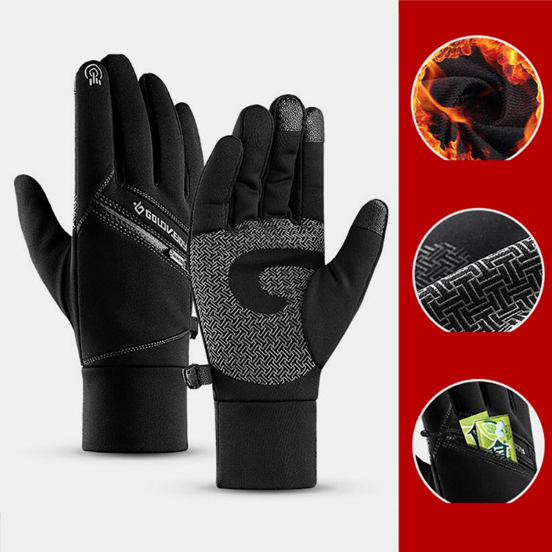 Unisex-winter-warme Touchscreen-handschuhe Wasserdichte Fleece-reißverschlusstaschen-handschuhe Skifahren Radfahren Outdoor-sport Kälteschutz-handschuhe