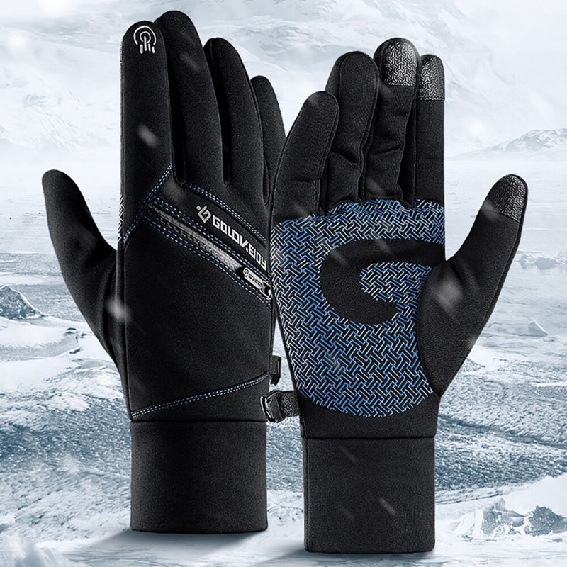 Unisex-winter-warme Touchscreen-handschuhe Wasserdichte Fleece-reißverschlusstaschen-handschuhe Skifahren Radfahren Outdoor-sport Kälteschutz-handschuhe