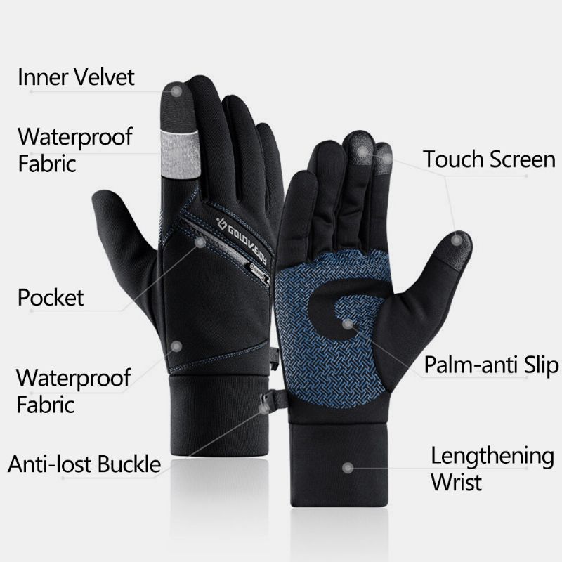 Unisex-winter-warme Touchscreen-handschuhe Wasserdichte Fleece-reißverschlusstaschen-handschuhe Skifahren Radfahren Outdoor-sport Kälteschutz-handschuhe