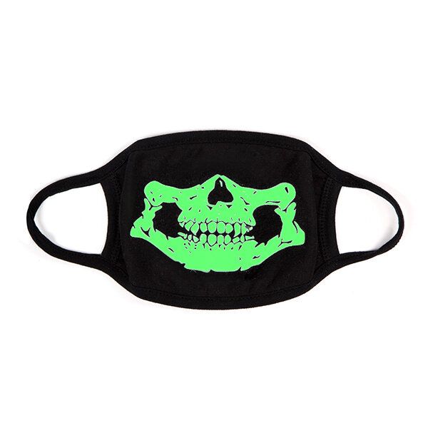 Unsiex Herren Noctilucence Luminous Green Cartoon Skeleton Pattern Anti-dust Cotton Mouth Mask