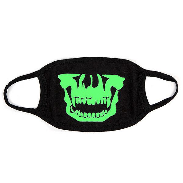 Unsiex Herren Noctilucence Luminous Green Cartoon Skeleton Pattern Anti-dust Cotton Mouth Mask