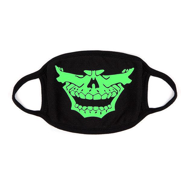 Unsiex Herren Noctilucence Luminous Green Cartoon Skeleton Pattern Anti-dust Cotton Mouth Mask