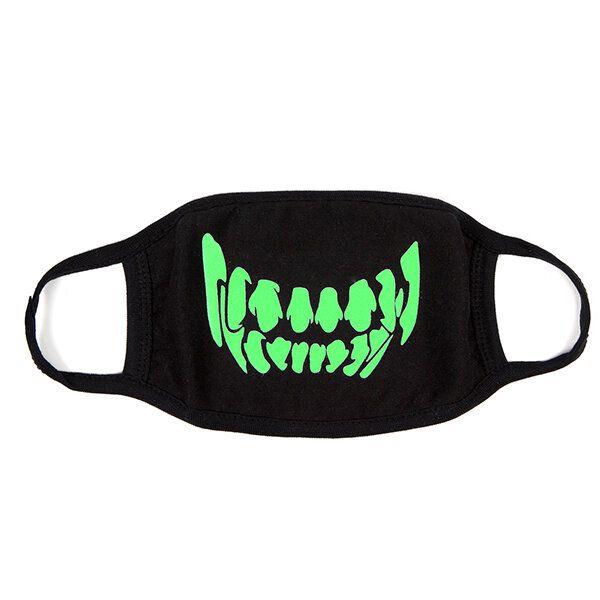 Unsiex Herren Noctilucence Luminous Green Cartoon Skeleton Pattern Anti-dust Cotton Mouth Mask