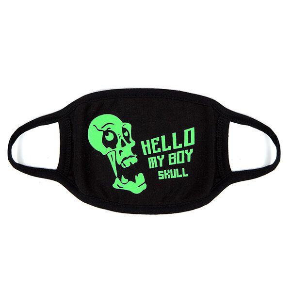 Unsiex Herren Noctilucence Luminous Green Cartoon Skeleton Pattern Anti-dust Cotton Mouth Mask