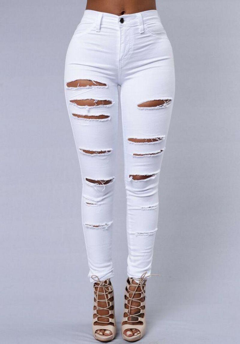 Damen Casual Skinny Random Ripped Solid Jeans Für Damen