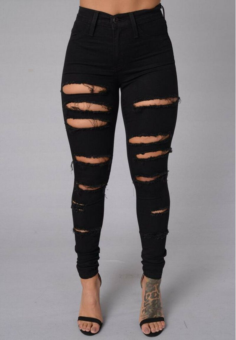 Damen Casual Skinny Random Ripped Solid Jeans Für Damen