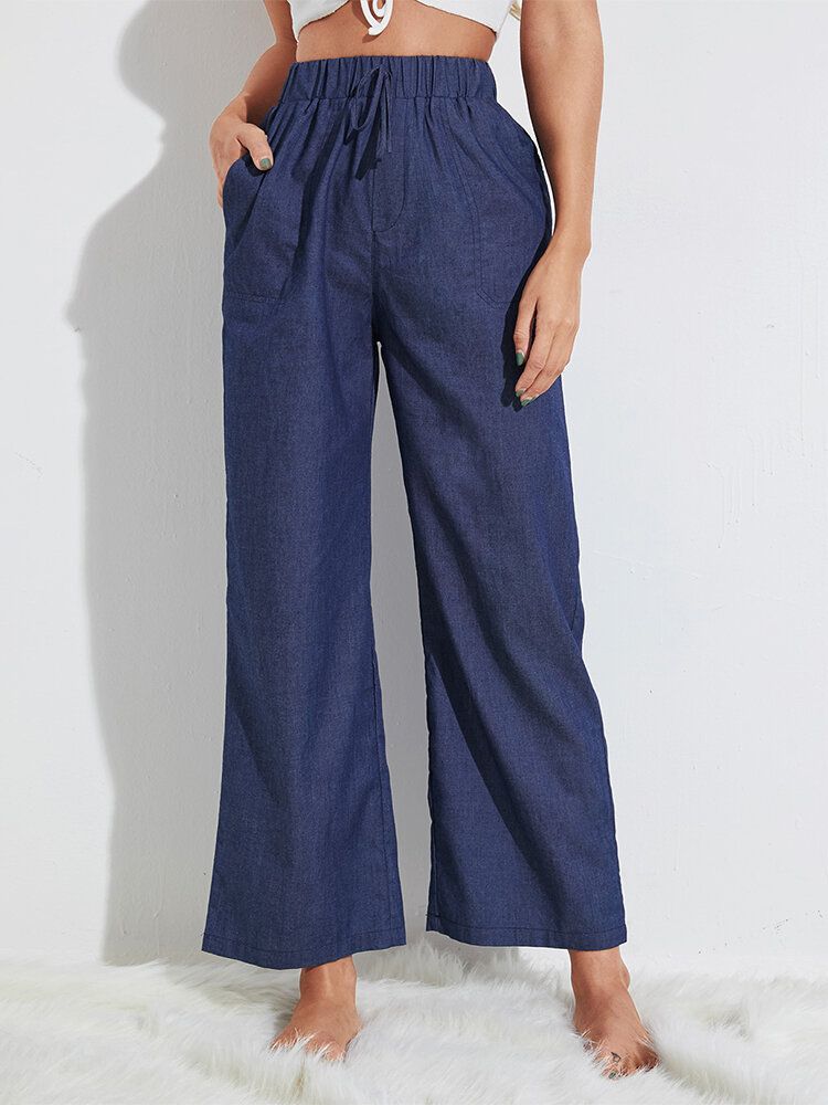 Damen-jeans Mit Kordelzug Und Mittlerer Taille Lässige Hose Mit Weitem Bein Und Tasche