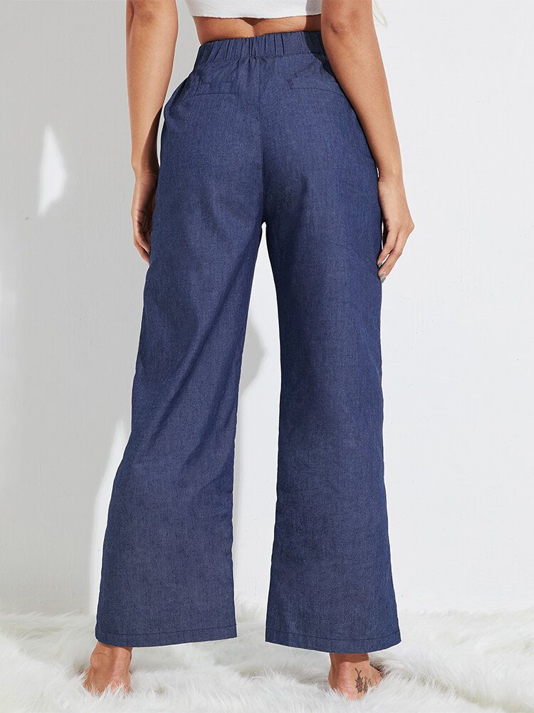 Damen-jeans Mit Kordelzug Und Mittlerer Taille Lässige Hose Mit Weitem Bein Und Tasche