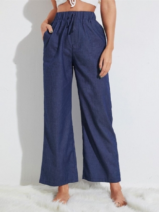 Damen-jeans Mit Kordelzug Und Mittlerer Taille Lässige Hose Mit Weitem Bein Und Tasche