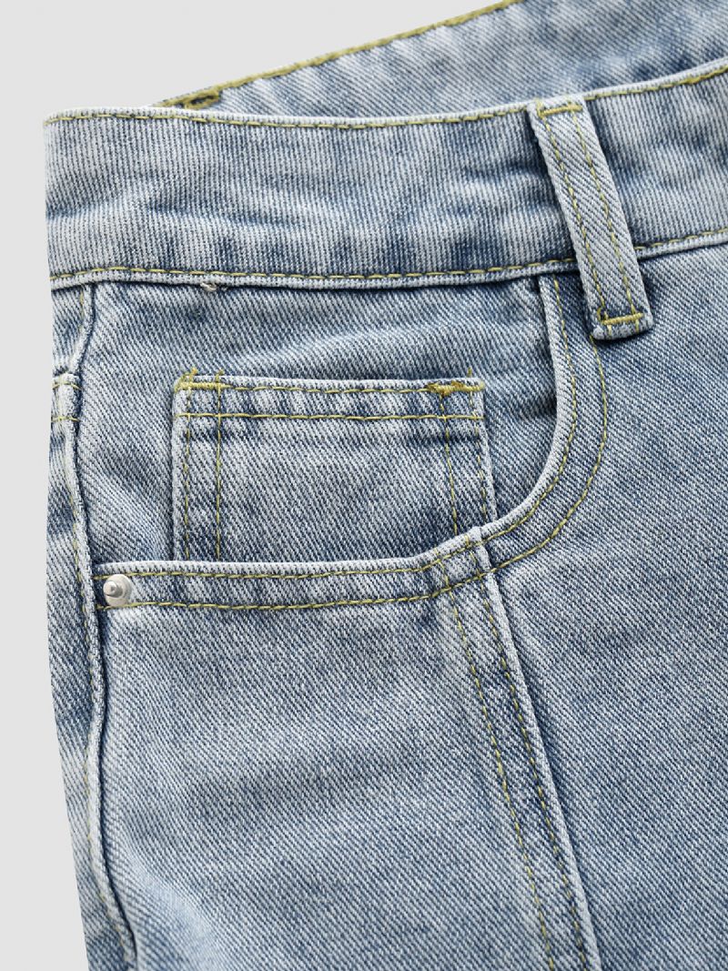 Einfarbige Baumwolljeans Mit Schlitztaschen