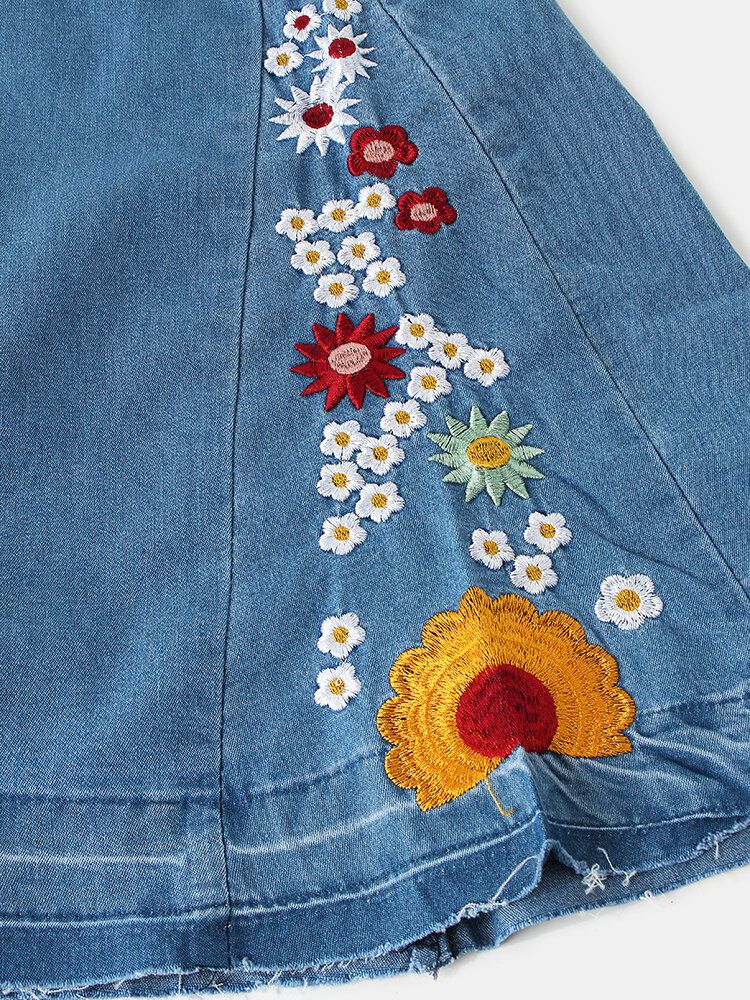 Frauen-blumenstickerei Stilvolle Lässige Bell-bottom-jeans Mit Taschen