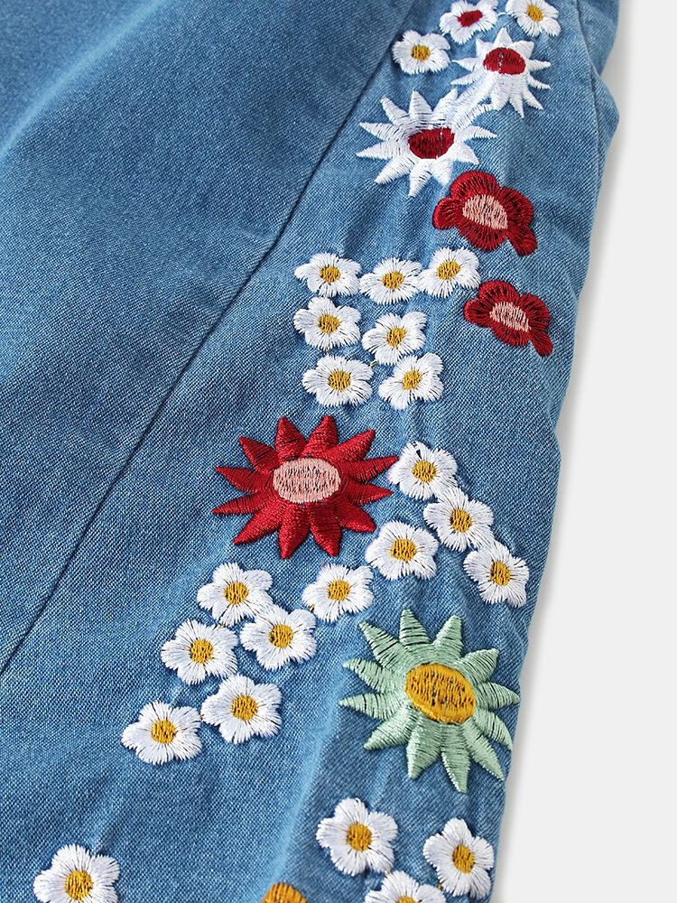 Frauen-blumenstickerei Stilvolle Lässige Bell-bottom-jeans Mit Taschen