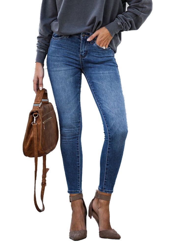 Lässige Damen-reißverschluss-dünne Lange Denim-jeans