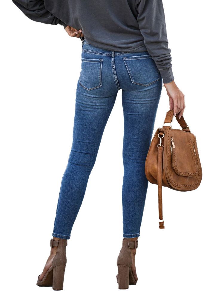 Lässige Damen-reißverschluss-dünne Lange Denim-jeans