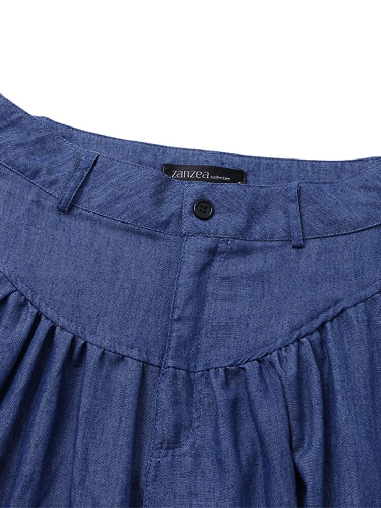 Lässige Hose Mit Weitem Bein Reine Farbe Seitentasche Baggy-hose Für Damen