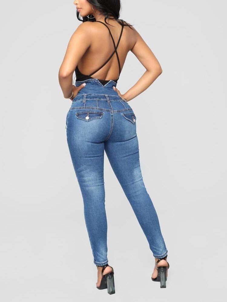 Lässige Skinny Jeans Mit Hoher Taille Und Knöpfen Für Damen