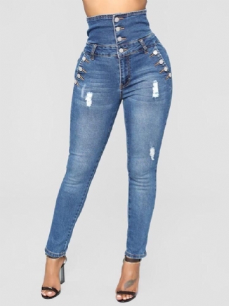 Lässige Skinny Jeans Mit Hoher Taille Und Knöpfen Für Damen