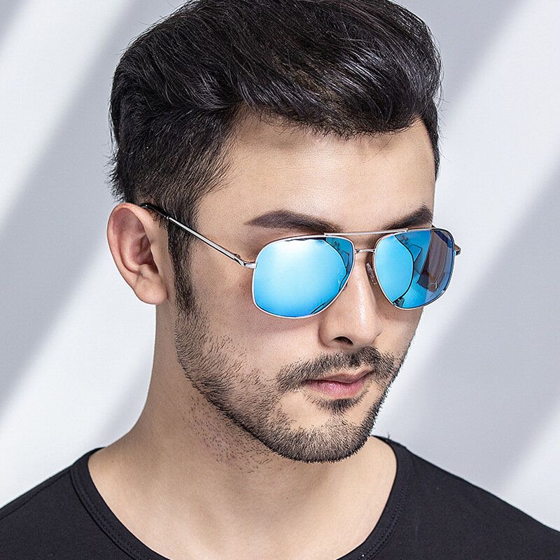 Herren-sonnenbrille Aus Metall Mit Doppelsteg Und Polarisiertem Licht Und Uv-schutz