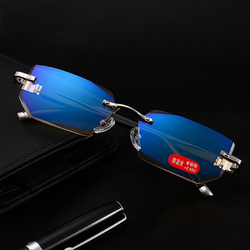 Unisex Anti-blue Light Radiation Randlose Presbyopie-brille Aus Metall High-definition-lesebrille