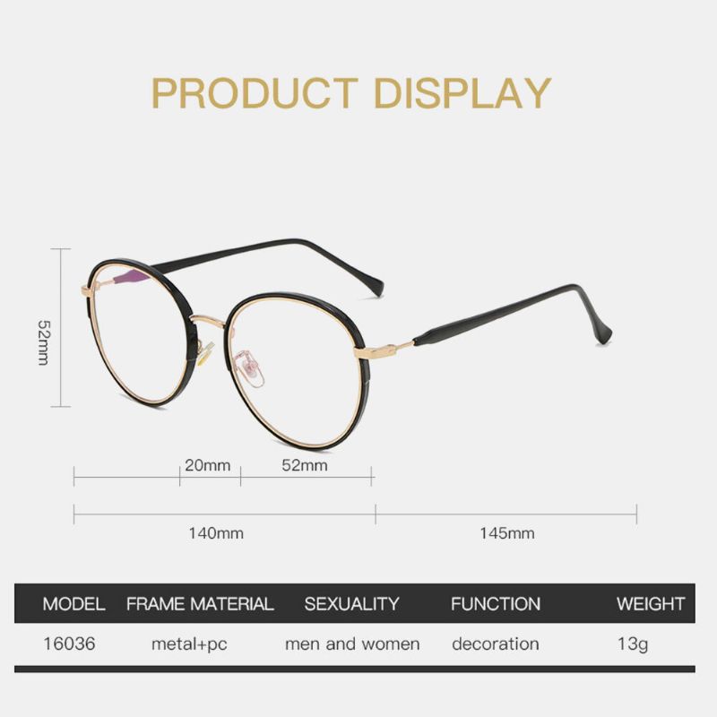 Unisex Fashion Metal Big Frame Round Frame Glasses Casual Outdoor Anti-blue Flat Glasses