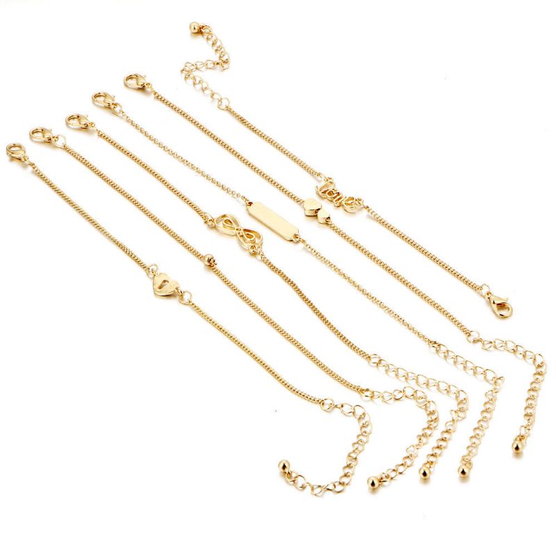 6 Pc/set Modische Herz-form-glückliche Ketten-liebes-goldfarben-fußkettchen-schmucksachen Für Frauen