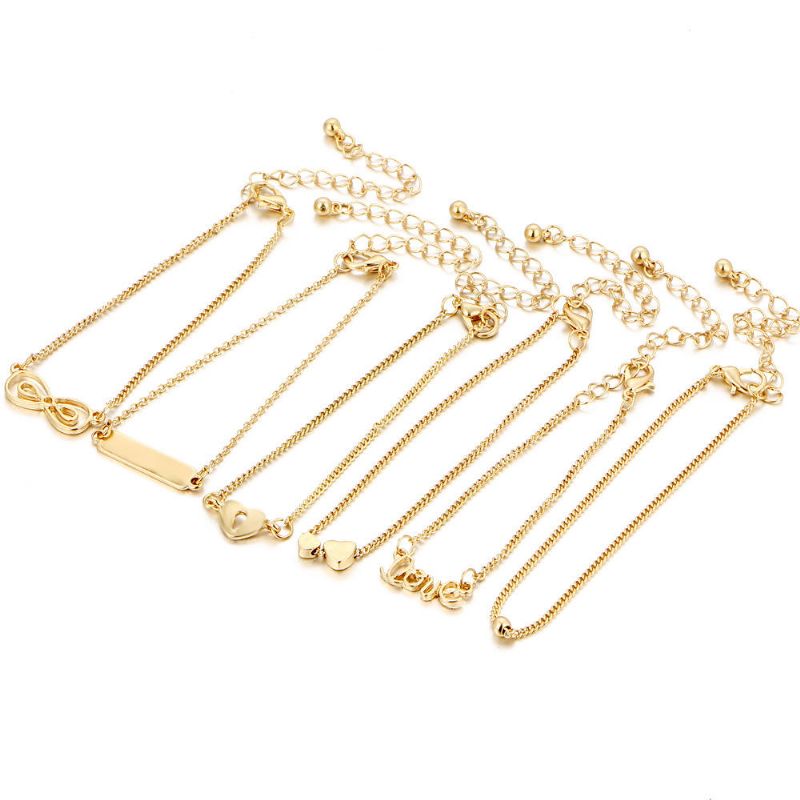 6 Pc/set Modische Herz-form-glückliche Ketten-liebes-goldfarben-fußkettchen-schmucksachen Für Frauen