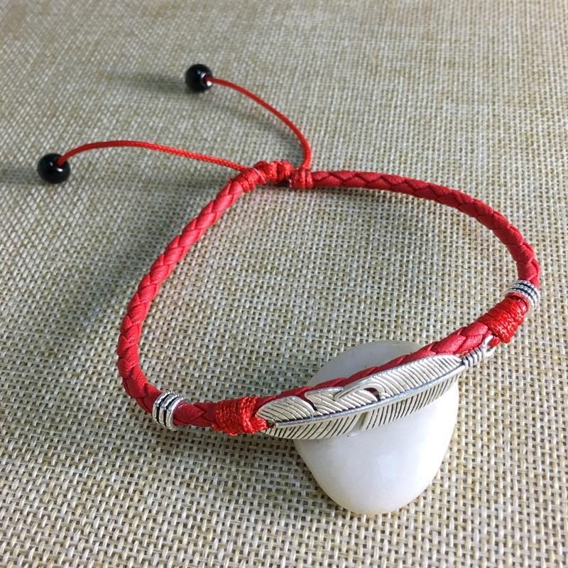 Vintage Unisex Fußkettchen Armband Lucky Red Rope Ethnic Feather Charm Fußkettchen Für Damen Herren