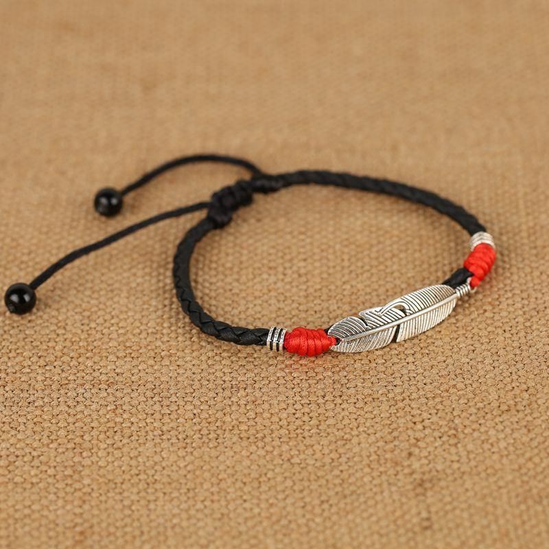 Vintage Unisex Fußkettchen Armband Lucky Red Rope Ethnic Feather Charm Fußkettchen Für Damen Herren