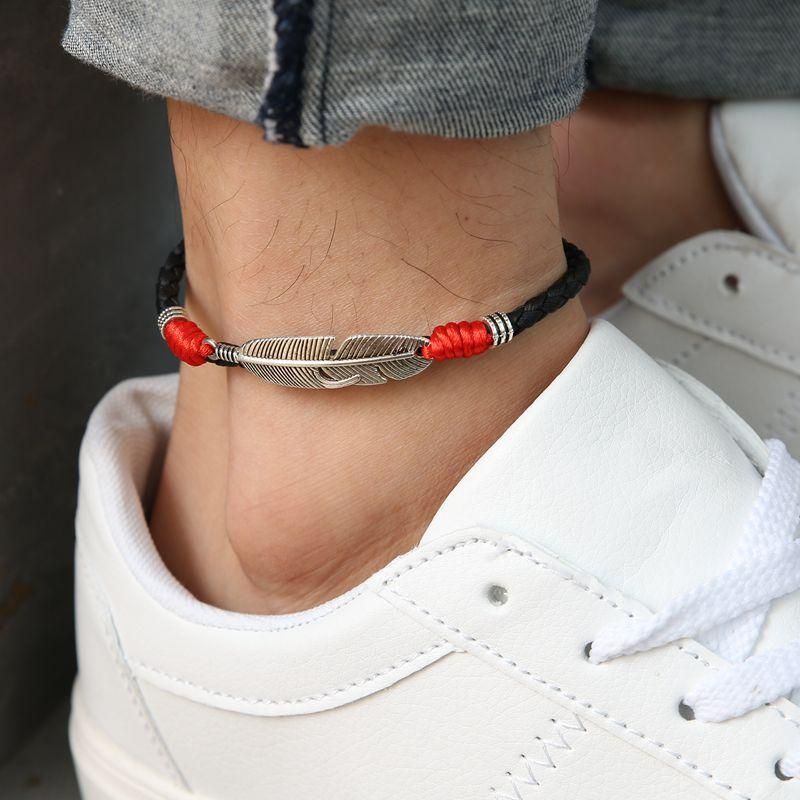 Vintage Unisex Fußkettchen Armband Lucky Red Rope Ethnic Feather Charm Fußkettchen Für Damen Herren