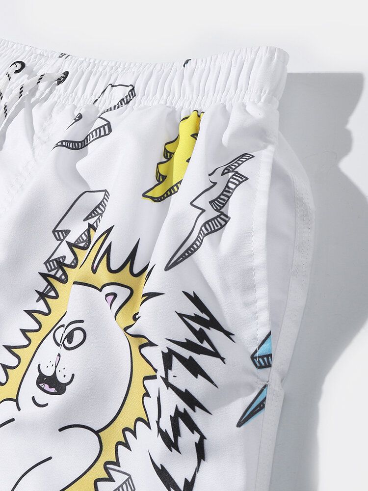 Atmungsaktive Dünne Badeshorts Für Herren Mit Cartoon-katzen-alien-aufdruck Und Mesh-futter