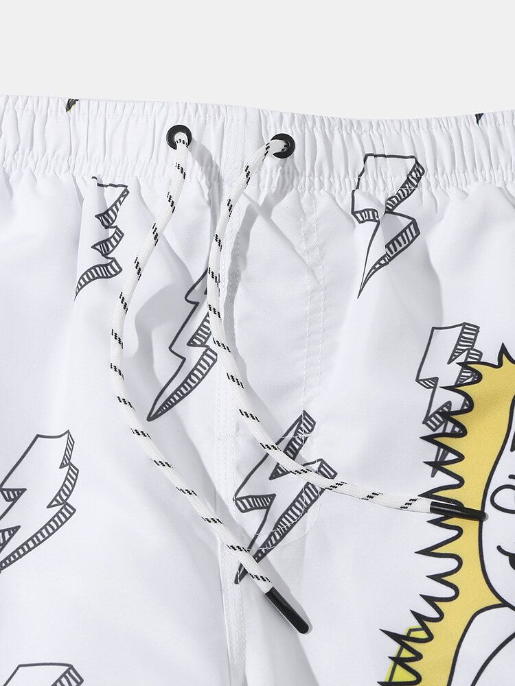 Atmungsaktive Dünne Badeshorts Für Herren Mit Cartoon-katzen-alien-aufdruck Und Mesh-futter