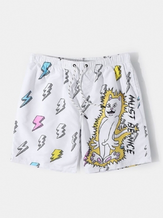 Atmungsaktive Dünne Badeshorts Für Herren Mit Cartoon-katzen-alien-aufdruck Und Mesh-futter