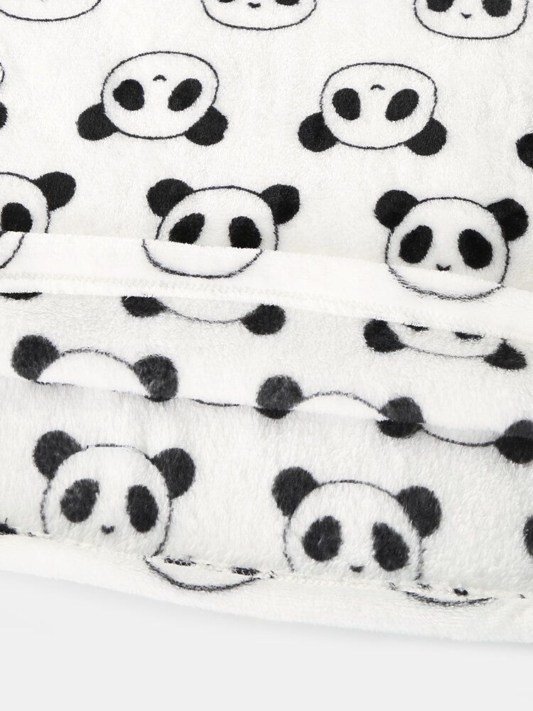 Damen All Over Cartoon Panda Langarm Plüsch Warm Home Pyjama Set