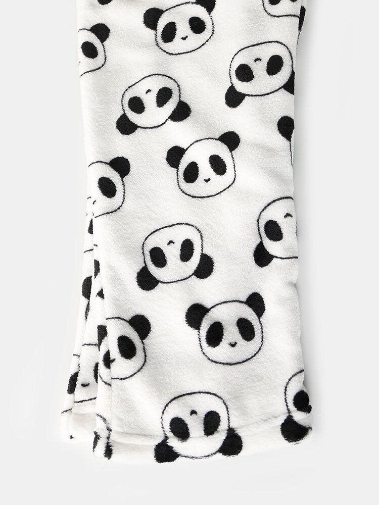 Damen All Over Cartoon Panda Langarm Plüsch Warm Home Pyjama Set